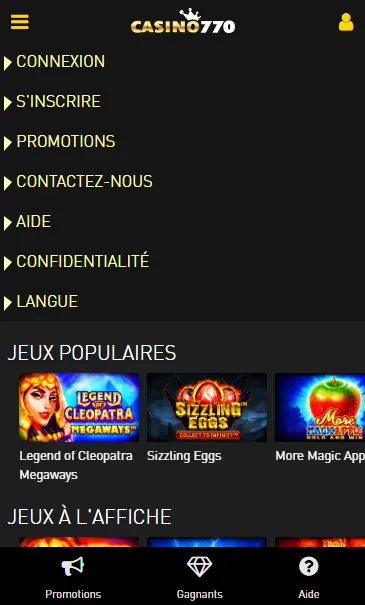 Conditions de mise sur mobile 770 CASINO
